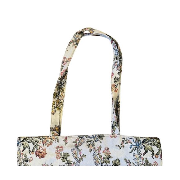 Floral Tapestry Tote Bag With Dual Handles Handbag Purse Womens Zipper Closure - Picture 7 of 9